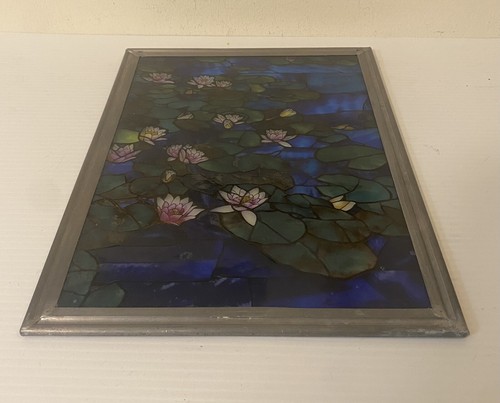 Painted Stained Glass Panel Lily Pond Flowers Claude Monet 11.25” X 8.25” - Picture 10 of 12