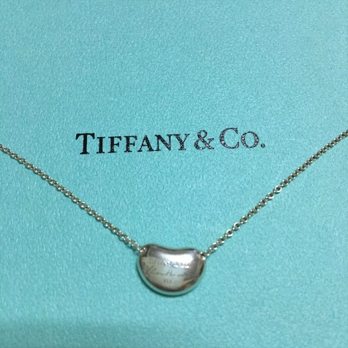 Used Tiffany Co. Elsa Peretti Bean Pendant Sterling Silver 925 Chain Necklace