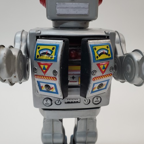 Robot di latta vintage Horikawa Star Strider argento Giappone anni 60 batteria op ricambi/riparazione - Foto 4 di 23