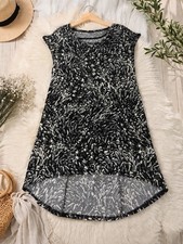 Ellos Dress Womens Medium Black White Abstract Print A-Line Cap Sleeve Casual