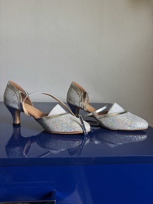 Silver Glitter Ballroom Dance Shoes with Straps Size 9