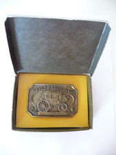Vintage 1973 Wells Fargo & Co Stage Coach Bank Brass Belt Buckle With Box