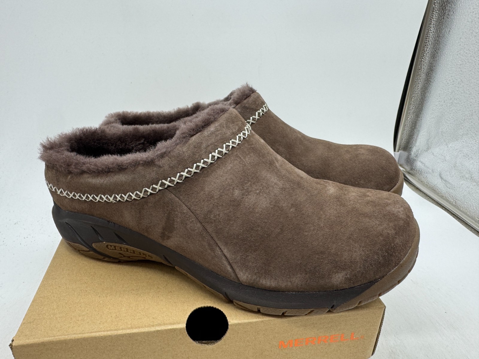 Merrell Encore Ice 4 zoccoli donna espresso scamosciato slip on punta tonda LARGHEZZA 10 5