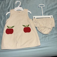Vtg Baby Gap Girls 2 pc. Dress 3-6 Mos Red Apple Pockets Buttons Adorable
