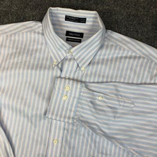 Nautica Mens Premium Non-Iron Dress Shirt Blue White Stripe 17.5 34/35 XL Cotton