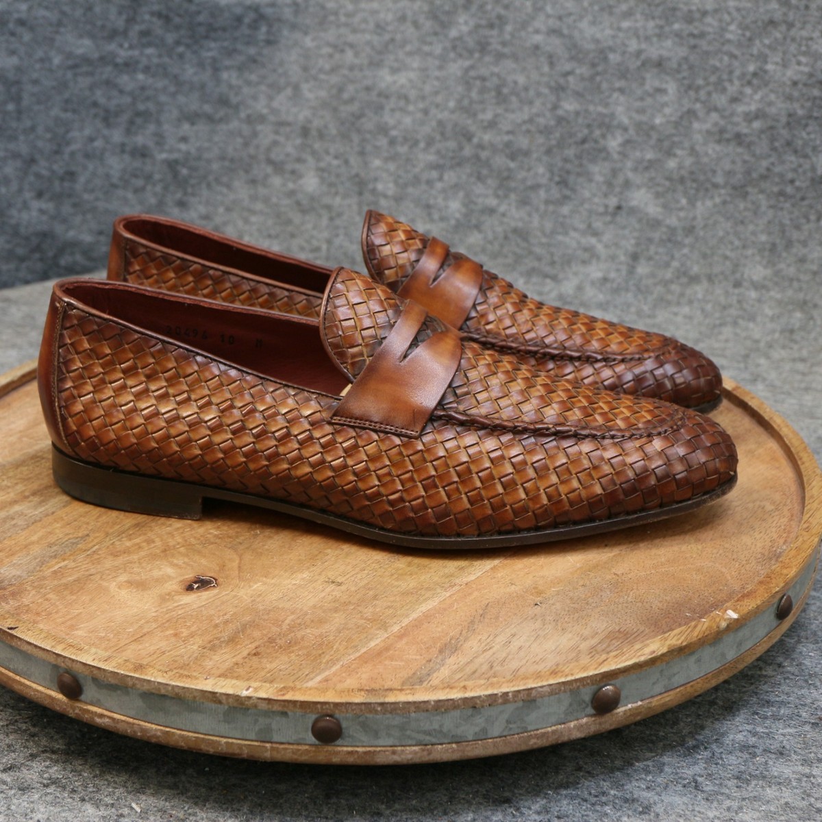 Magnanni Ramiro II Neiman Marcus Woven Brown Leather Penny Loafers Size 10 M