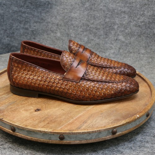 Magnanni Ramiro II Neiman Marcus Woven Brown Leather Penny Loafers Size 10 M