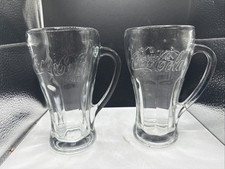2 14.5oz Libbey Coca-Cola Coke Clear Glass Mugs Vintage Made in USA Thick Heavy