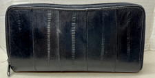 Vintage Eel Black Skin Zip Around Wallet 4" x 7.5" Compartments  Slots Women's 