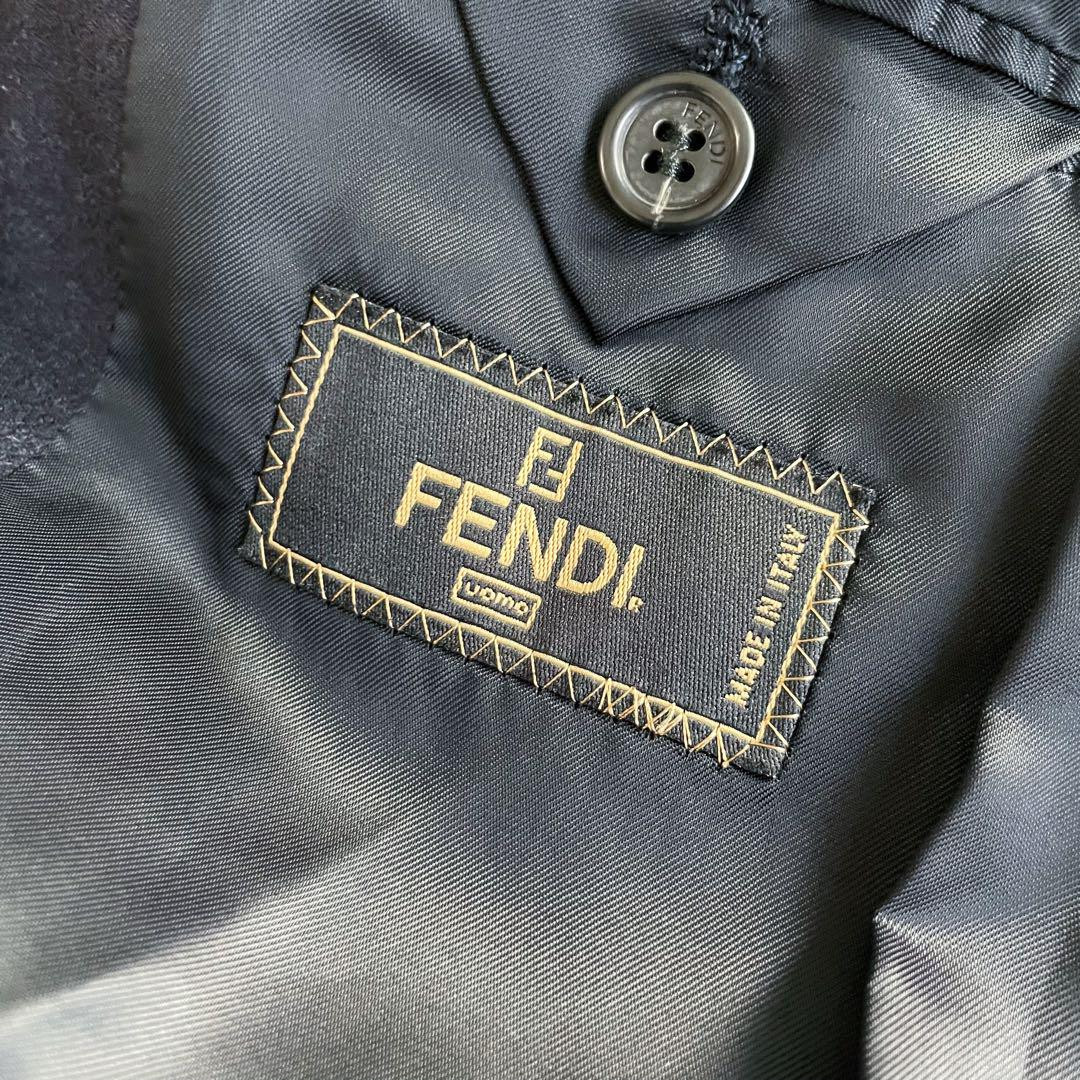 FENDI 3B single set up 100% wool dark navy logo simple men's