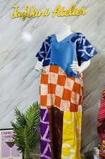 Long Adire Dress With Multiple Prints With Aso Oke