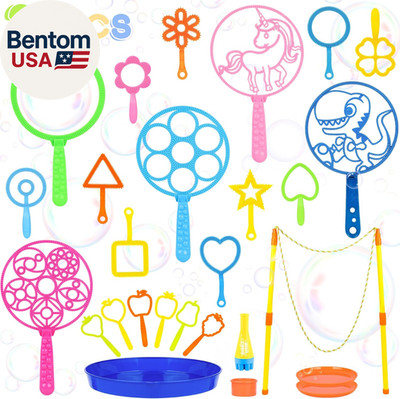 27 Pcs Big Bubble Wands Toys Set, Giant Bubble Wands with Tray for Kids Summer O