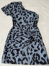 Shein Women Blue Dress Leopard Print Medium M One Shoulder Ruffles Knee Length