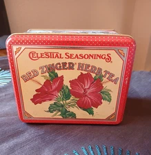Rare Vintage 1984 Celestial Seasonings Red Zinger Herb Tea Tin Family Size 3x4x5