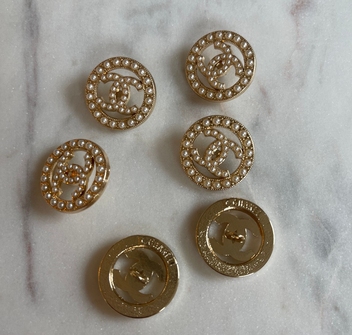 STAMPED lot of 6 Designer Gold Pearl Button 24mm