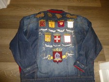 Vintage Crown Holder 5XL Blue Denim Jacket Leather & Embroidered Patches  Y2K