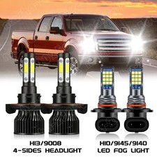 4 Bulbs For Ford F150 F-150 2004-2014 6000K 4-Sides LED Headlights & Fog Lights