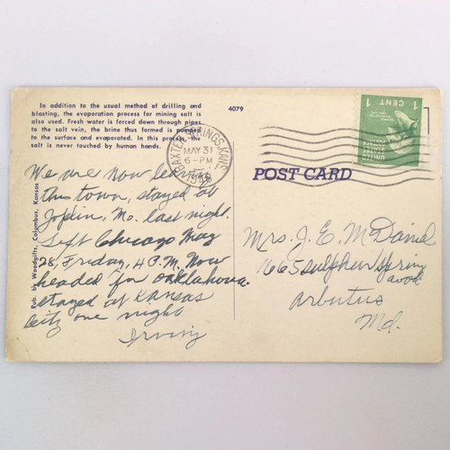 Salt Mining Processes Central Kansas 1940s Linen Postcard 1948 KS Baxter Springs - Picture 2 of 2