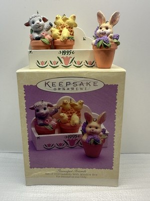 Hallmark Keepsake Ornaments 1995 Easter Collection ''Flowerpot Friends'' 4pc Set