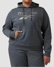 Reebok Women's Gray Fleece Ribbed Logo Full-Zip Hoodie Sweater Size' XS