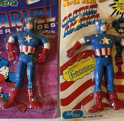 1989 Captain America Bend-Ems Figures - Lot of 2 - 50th  MOC Marvel Twistable