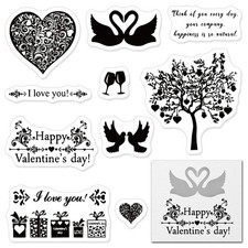 Happy Valentines Day Words Clear Stamps Card Making Heart Tree Flower Love Swans