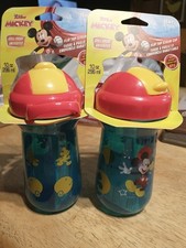 Two Disney Mickey Mouse Flip Top Cup with Straw  Lid, 10 Oz