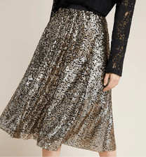 NEW Maeve Anthropologie Orleans Sequined Skirt A-line XXS Petite Gold