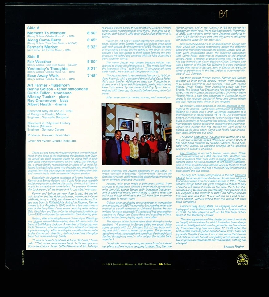 VINYL LP The Jazztet - Moment To Moment Soul Note Italy Pressing NM- — 第 2/2 张图片