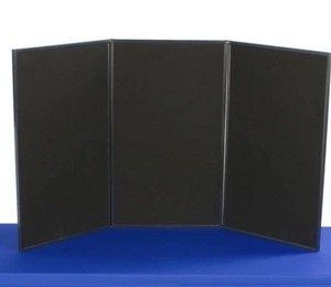 Trade Show Display Three Panel Hook and Loop Board Black with header & case. 