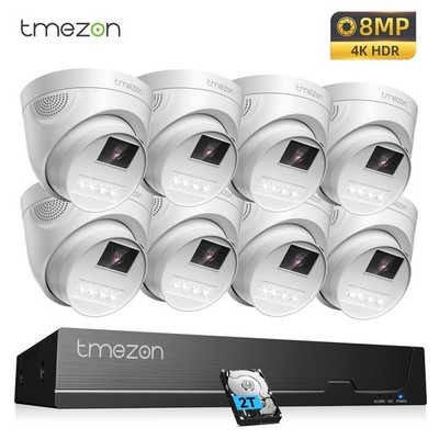 TMEZON 8MP 4K PoE Security Camera System 8CH NVR AI Human Vehicle Detection IP66
