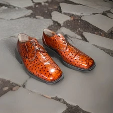 Stacy Adams 11W Cognac Brown Dress Shoes Lizard Ostrich Leather Mens