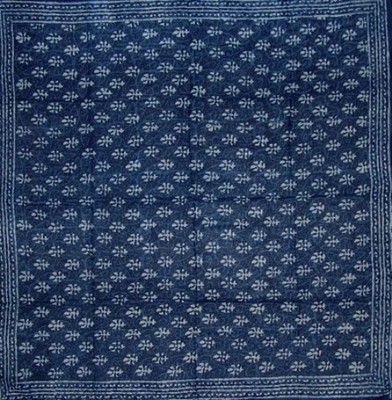 Indigo Blue Dabu Wax Batik Scarf Light Cotton 42 x 42