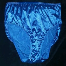 Vintage INTIMATES Blue Satin Glossy Second Skin Hi-Cut Panties EUC Plus 18/20 SZ