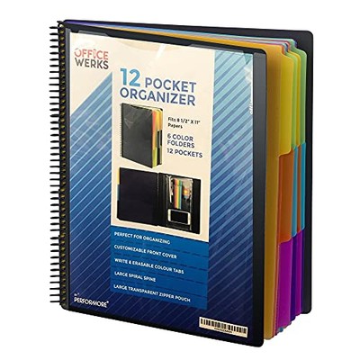  12 Pocket Spiral Subject Organizer with 6 Dividers, Folder Organizer Binder 