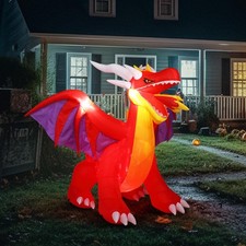6FT Halloween Inflatable Decoration Blow Up Fire Dragon Built-in LED Light D cor