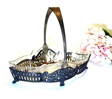 WMF Henkelschale antik Henkelkorb Anbietschale Bonboniere Glaseinsatz Jugendstil