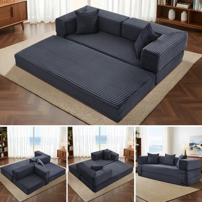 5-in-1 Folding Convertible Sofa Bed Corduroy Boneless Couch, Floor Futon Sofa