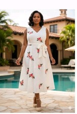 Calvin Klein Petite Floral Embroidered Eyelet Fit And Flare Dress Sz 12P Resort