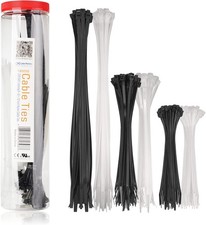200PCS Nylon Cable Zip Ties 6,8,12" Assorted Sizes Black & White