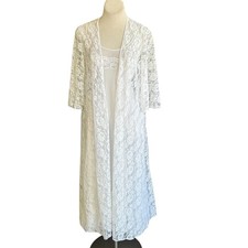 Glydons Peignoir Set Vintage 70s White Chiffon Gown And Lace Robe Wedding