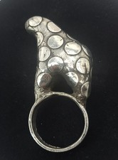 Huge Modernist Bear Ring Dot Pebbled Sterling...