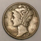 1943 D Mercury Winged Head Dime 10 Cents Silver Coin VF+