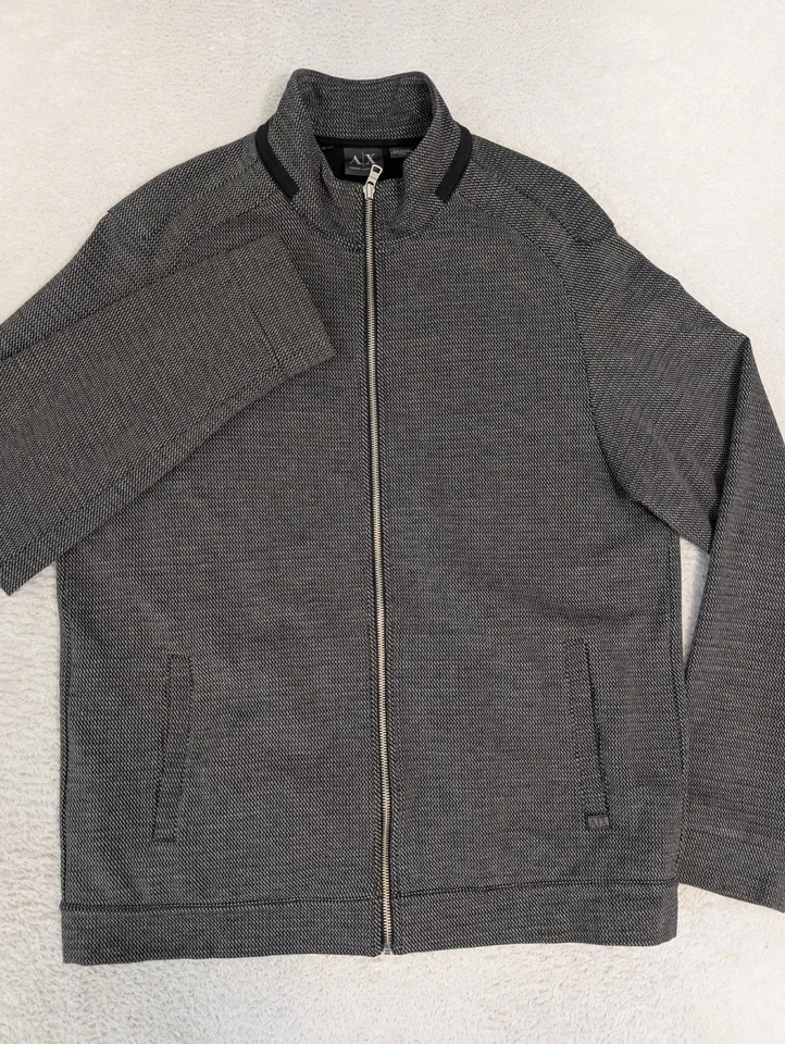 Armani Exchange Men's XL Full Zip Sweater Viscose Blend Gray All Over Print - Image 3 of 4