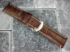 NEW NAVITIMER 24mm Choco Brown Leather Strap Deployment Buckle Watch Band Set