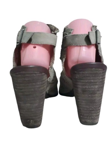 Naughty Monkey Suede Sandals 9.5 Cutout Peep Toe Heel Fringe Tribal Stacked Heel - Picture 5 of 9