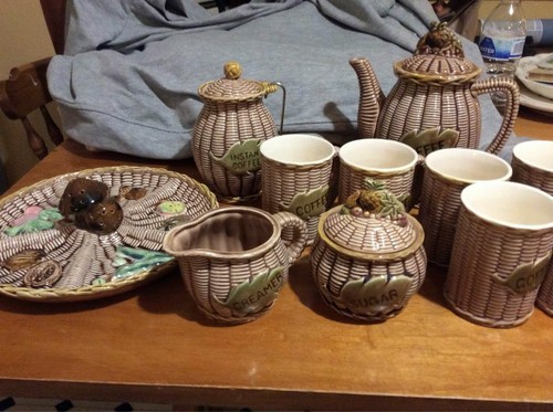 Tilso basket weave Coffee and Snack set japan handpainted majolica Number 53/57