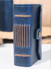 men women Writing notes Notebook sketchbook Diary Notepad cow leather  blue Q302