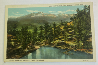 Vintage Postcard ~ Gem Lake Longs Peak Rocky Mountain National Park~ Colorado