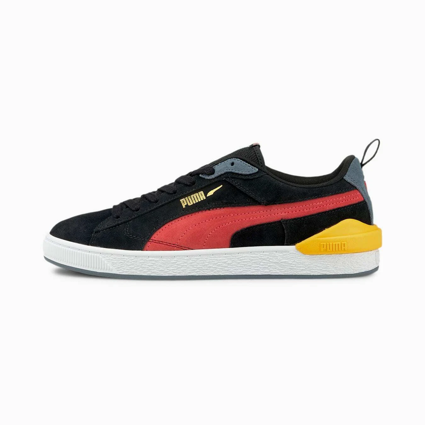 Scarpe da ginnastica da uomo Puma in pelle scamosciata blocco nero giallo rosa taglia UK 10 5 EUR 45 originali